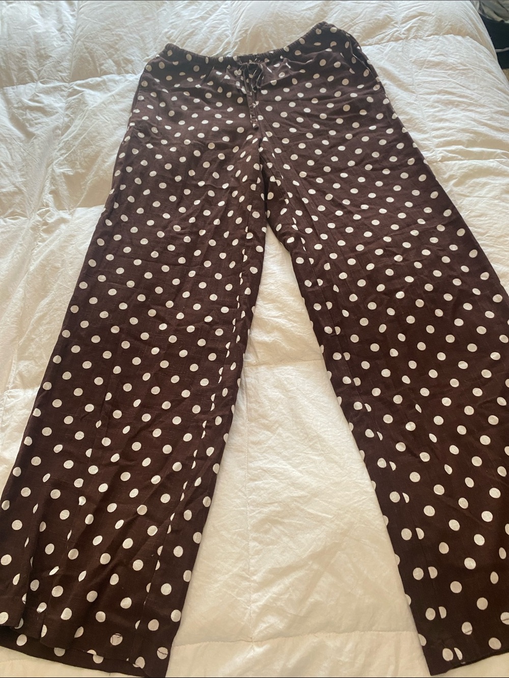 Women's Brown Polka Dot Wide-Leg Skirted Pants